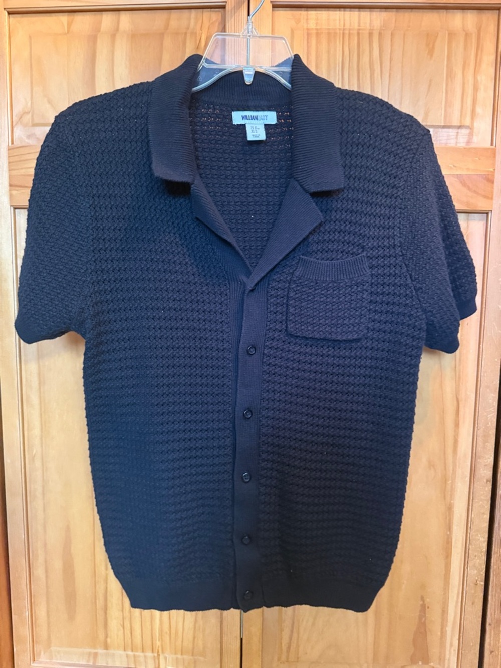 William Rast Black Short-Sleeve Knit Button-Up Shirt
